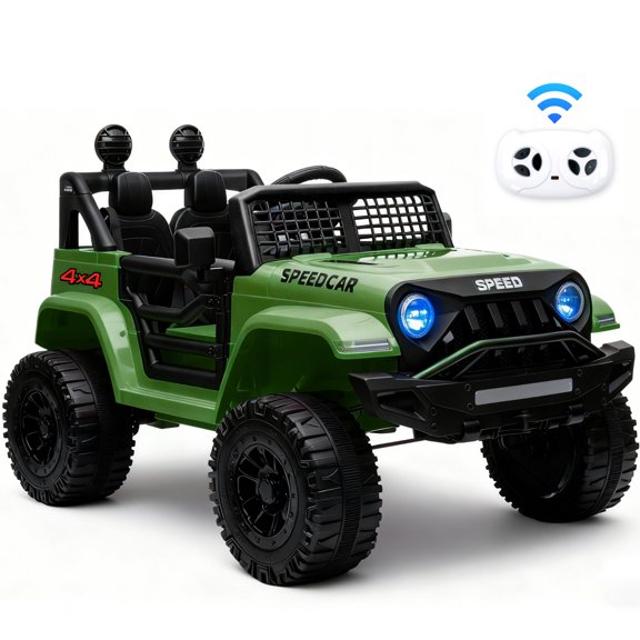 BKIRNP Kids Electric Car Ride on Car,Ride On Truck 12V Powered 4-Wheel Battery w/ Remote Control MP3 LED Lights Bluetooth Music for Kids 2  Green