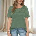 thumbnail image 4 of Vmvidoty Blouses for Women Summer Short Sleeve Crewneck Dressy Shirts Casual Waffle Knit Hollow Out Tunic Tops Green S, 4 of 5
