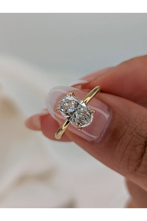 2.50Ct Oval Cut Brilliant Moissanite Diamond Solitaire 4 Prong Engagement Ring for Women in 10K White Gold, Ring Size 4