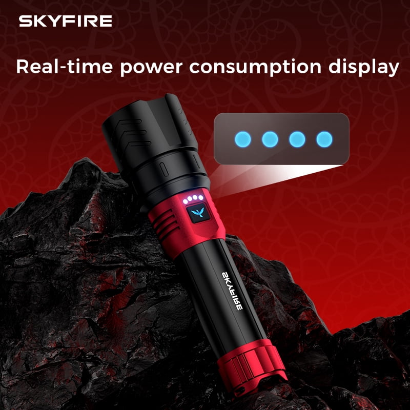 SKYFIRE Rechargeable LED Flashlight High Brightness, 4 Modes Yellow Blue Lens, 17hr Runtime for Camping Home Outdoor