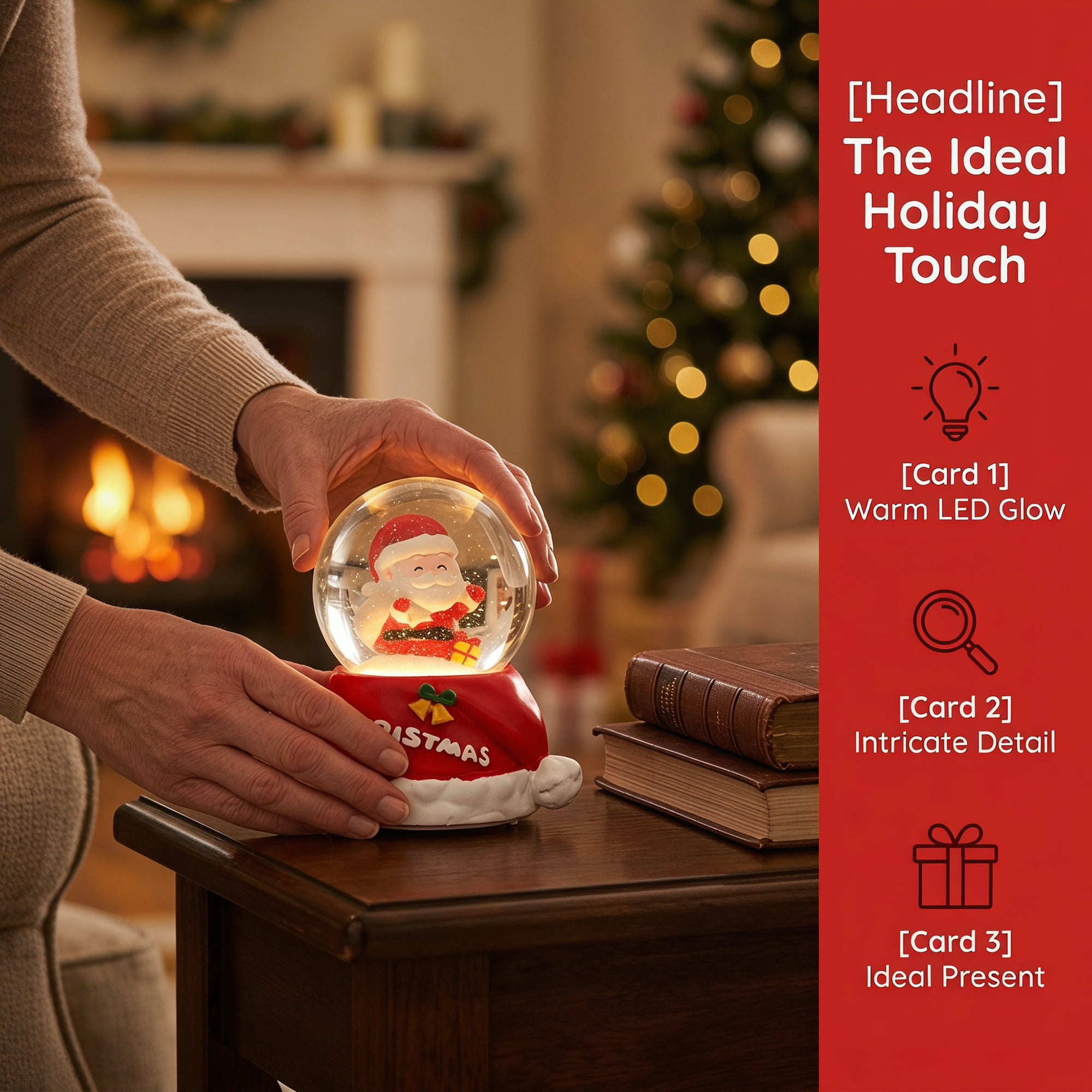 Unique Bargains Crystal Ball Shatterproof LED Glitter Snow Globe Red B 2.6" x 2.6" x 3.7"