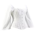 thumbnail image 4 of Raeneomay Long Sleeve Shirts for Women Lace Waist Cinching Corset Round Neck Top Solid Color, 4 of 5