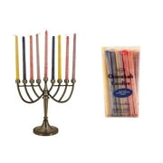 Hanukkah Traditional Pewter Menorah with 45 Chanukah Candles Assorted Colors