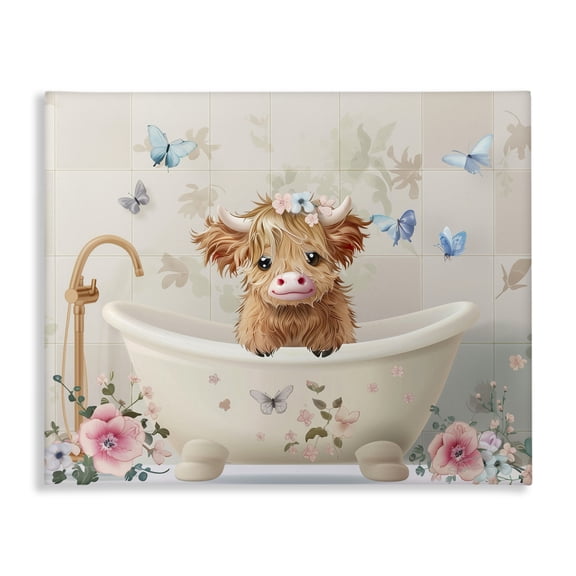 Baby Cattle in Floral Tub Canvas Wall Art, design by Shawna Stewart
