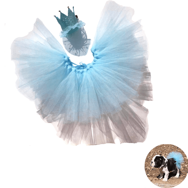Disfraz de perro o gato con tutú, falda de tul y sombrero para fiestas de animales (azul).