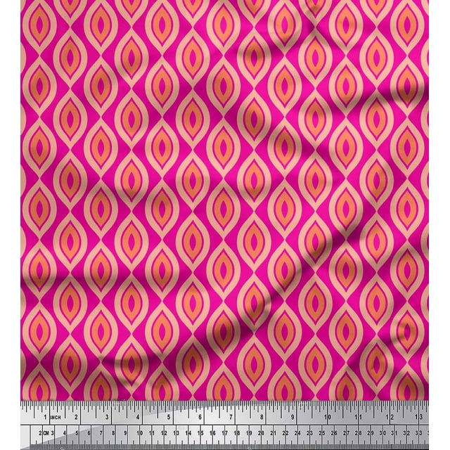 Soimoi Pink Silk Fabric Ogee Geometric Printed Fabric 1 Yard 42 Inch Wide