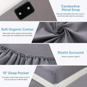 Rootedsheets™ Grounding Sheets Queen Size - 95% Organic Cotton + 5% Silver Fiber Conductive Earthing Fitted Sheet with Cord, Deep Pocket Soft Breathable (Gray)