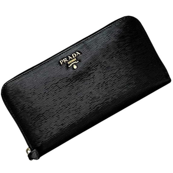 Pre-Owned Prada Round Long Wallet ec-24534 Black NERO Vitello Move 1ML506 Leather 204... (Good)