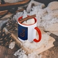 thumbnail image 5 of 3dRose, Monogram letter J in Victorian Western font that looks like carved oak wood on a denim background., 15oz Two-Tone Red Mug, 5 of 7