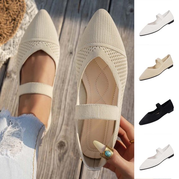 Lenago Ballet Flats for Women Slip On Low Wedge Casual Walking Shoes with Arch Support Summer Beach Fashion Shoes Footwear White Size-9.5