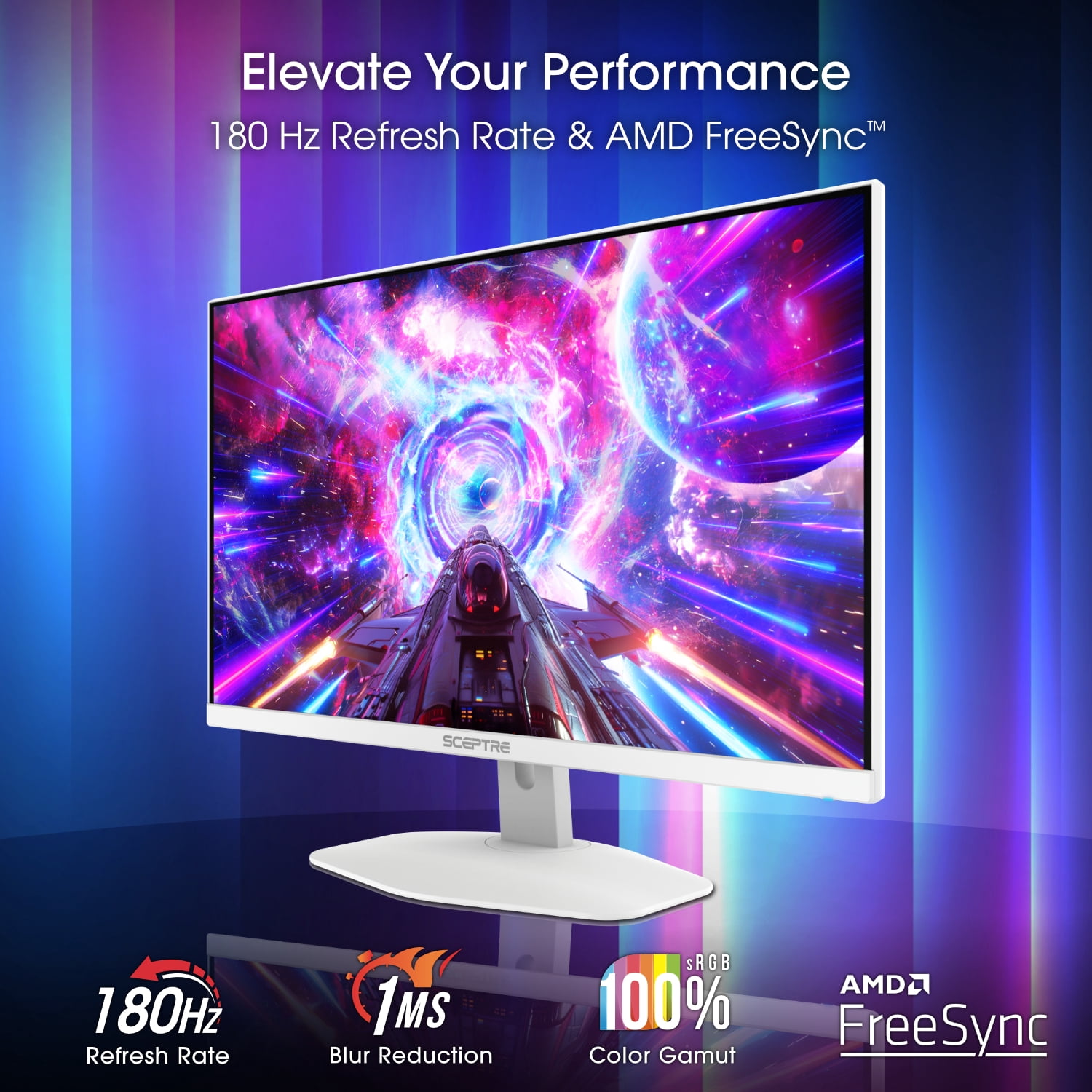 Sceptre 24.5-inch Snow-White Eye-Care Gaming Monitor DisplayPort HDMI USB Type-C up to 180Hz, Build-in Speakers (E255B-FW100TW)