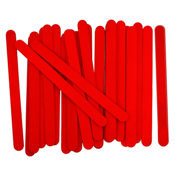 CraftySticks- 100 Pack 4.5 Inch Red Painted Popsicle Sticks, Wood Craft Sticks for Crafts, Learning and STEM Basics