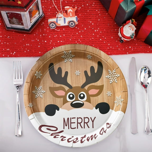 ToyKingdee Christmas Printed Disposable Dinner Plate, Santa Claus Elk Tableware, Holiday Decoration Paper Plate Pack Of 10