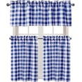 thumbnail image 2 of 3 Piece Semi Sheer Kitchen Curtains - Light Filtering Buffalo Plaid Tier and Valance Window Curtains Set, Royal Blue and White, 2 of 6