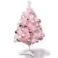 thumbnail image 2 of 24 Inch 2 FT Pre-lit Mini Christmas Tree Small Tabletop Pink Christmas Tree with LED Lights Hanging Ornaments and Tree Skirt Xmas Decorations for Holiday Party Home, 2 of 7