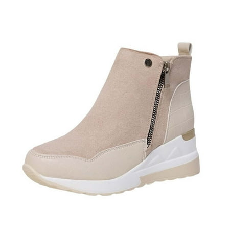 hopeusnice Women s Ankle Boots Wedge Heel Zipper Platform Shoes Suede Leather Sneakers Comfortable Slip on Fall Winter Warm Outdoor Pink 40