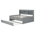 thumbnail image 5 of Full Size Wooden Captain Bed with Built-in Bookshelves & Trundle, Modern Platform Bed with 3 Storage Drawers for Small Bedroom Apartment Guest Room Space-Saving Solution, Light Gray, 5 of 9