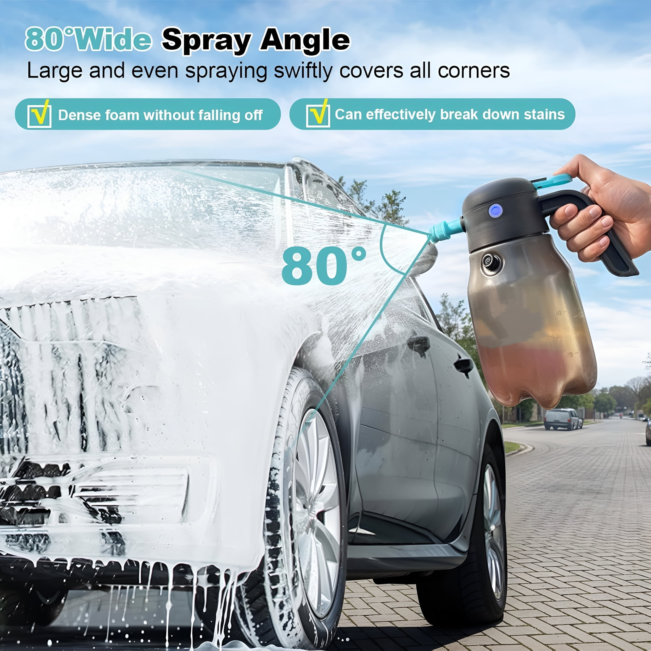 CURYMAY 2026 New Electric Foam Sprayer 0.5Gal/2L,60Psi Powerful Battery Powered Car Foam Sprayer with 2 Modes,Rechargeable Cordless Portable Pump Sprayer for Car Cleaning Detailing Home Garden
