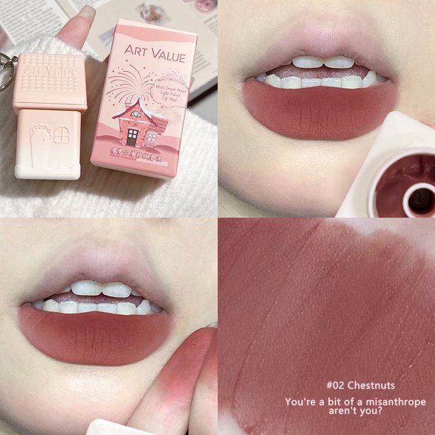 LLavero de lápiz labial líquido mate Nude, brillo de labios resistente al agua, taza antiadherente, maquillaje Sexy, tinte de esmalte de labios rojo para mujeres, Cosméticos Coreanos
