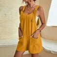 thumbnail image 2 of Lenpel Women’s Summer Rompers Sleeveless Scoop Neck Tie Knot Strap Ruched Casual Jumpsuits Loose Short Overalls with Pockets, 2 of 7