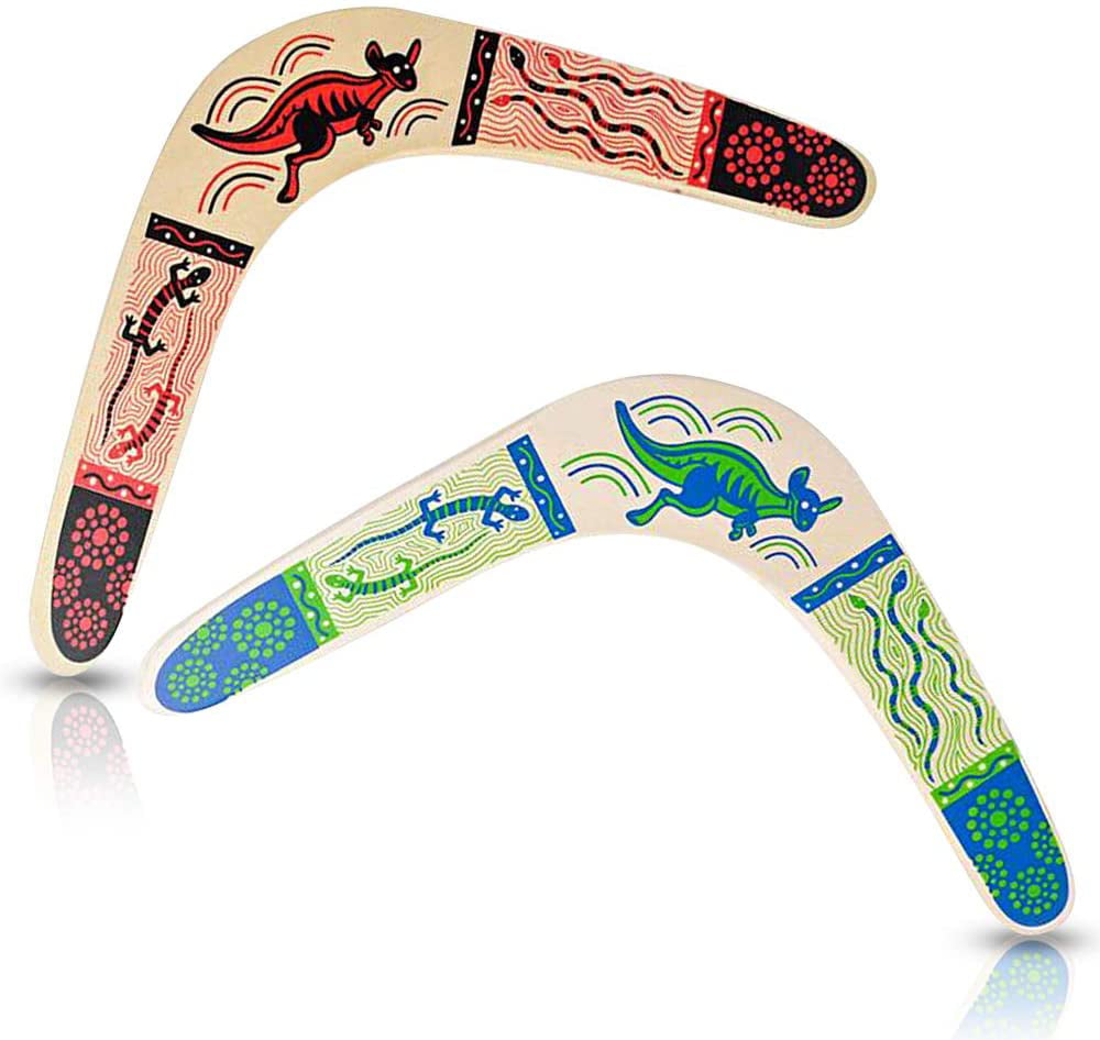 Asdbsa Wooden Boomerangs Fun Outdoor Toys for Camping Picnic Backyard Classic Returning Boomerangs with Colorful Artwork by Austalian National Aboriginal Design