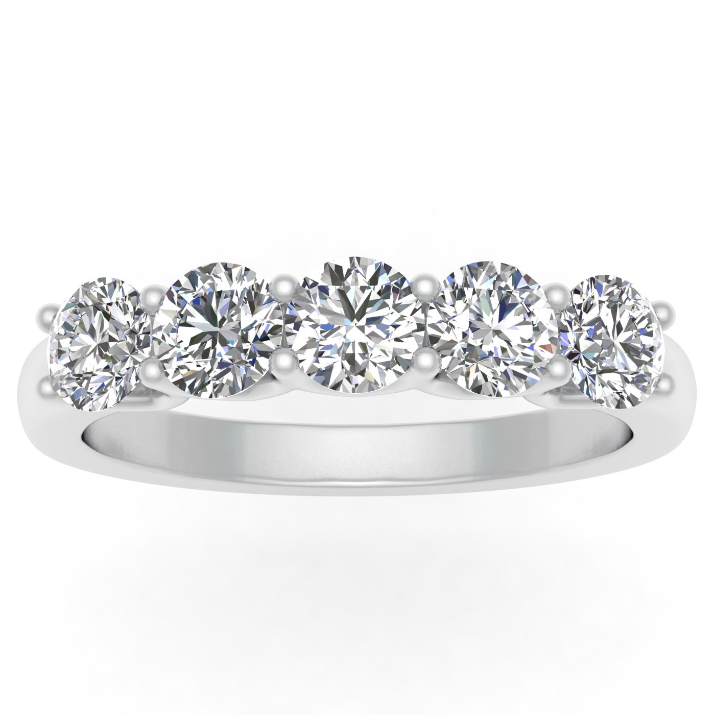1/2 Carat TW Diamond Five Stone Ring Anniversary Band in 10k White Gold (G-H, I1-I2)