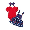 thumbnail image 2 of Aojekbee Baby Girls Independence Day Sets Short Sleeve Ruffle Romper Stars Print Suspender Skirt Headband Sets, 2 of 10