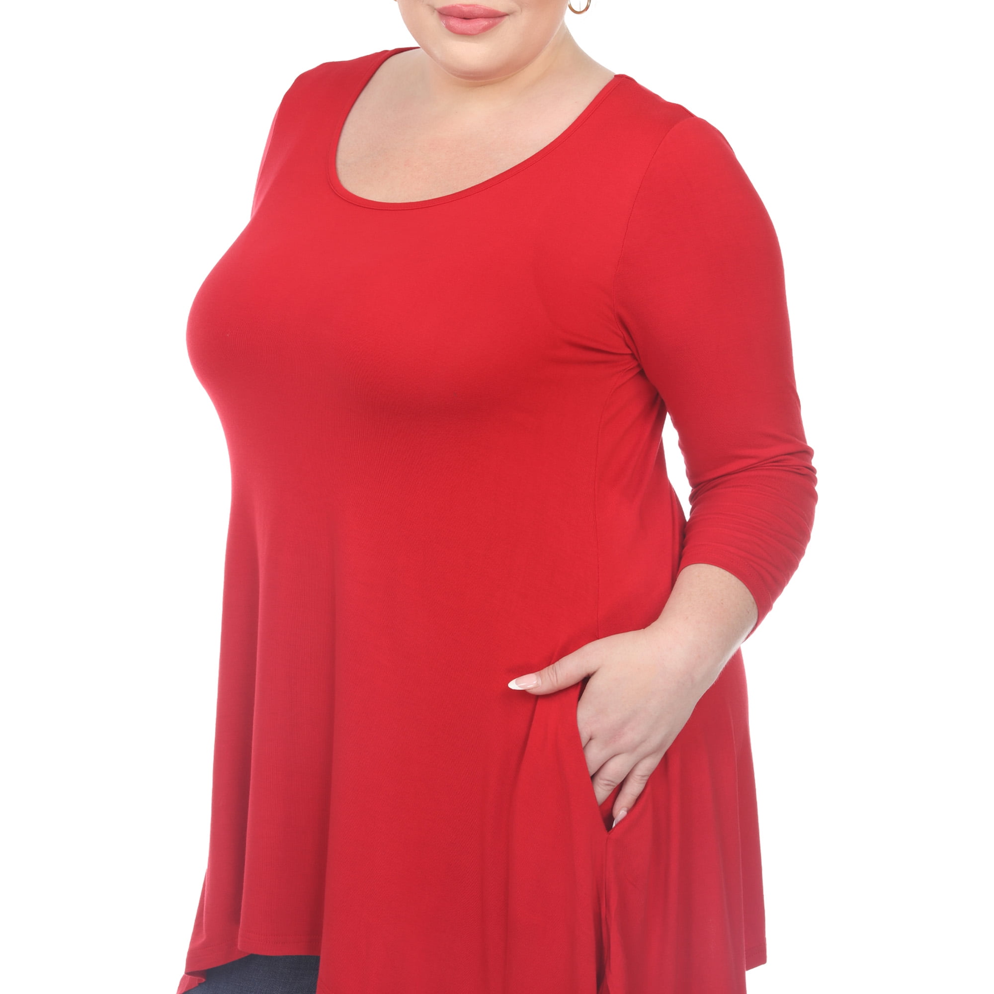 White Mark Women's Plus Size Quarter Sleeve Solid Sharkbite Tunic Top
