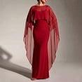 thumbnail image 2 of UDAUDU Women's Mesh Shawl Chiffon Cape High Low Flowy Poncho Trendy Elegant Sheer Wraps Capelets Bridal Wedding Evening Red L, 2 of 4