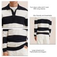 thumbnail image 4 of Suéter de punto con cuello vuelto para hombre, suéter informal de manga larga con estampado de rayas grandes, color negro L, 4 of 5