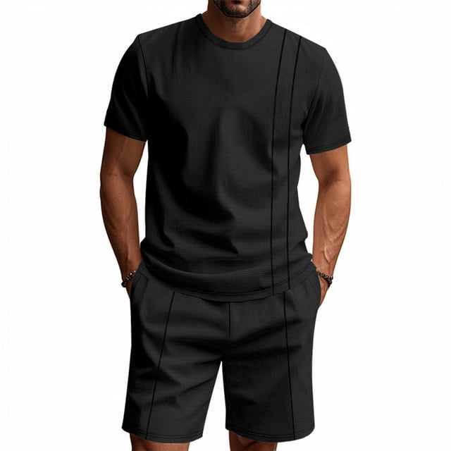 Weiqiqre Men's Short Sets 2 Piece Outfits Button Down Linen Shirts and Short Sets Summer Beach Outfis