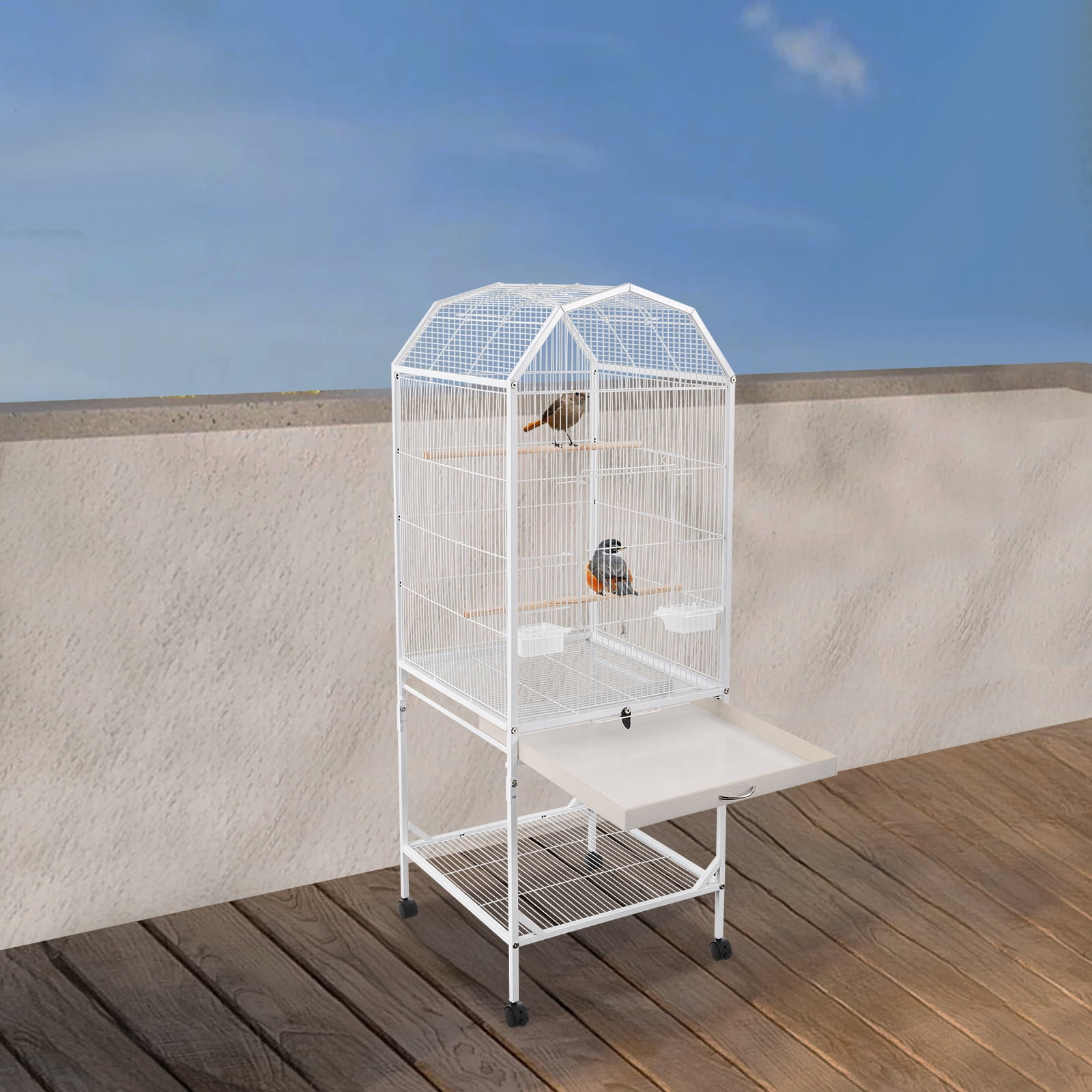 Bird Cage, Open Top and Rolling Stand Medium Small Bird Cage, Bird Cage for Parrots, Budgerigars, Parakeets, Cockatiels, Lovebirds (18.11*18.11*53.54in)