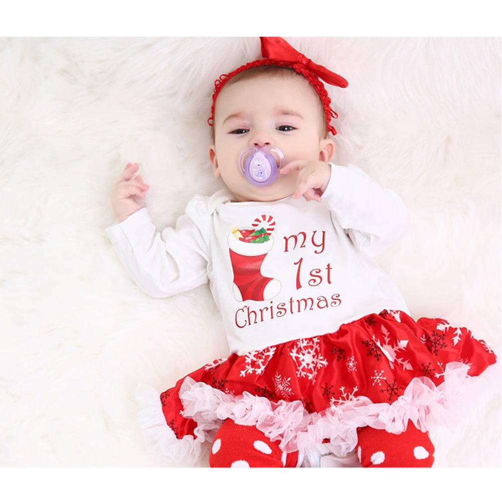 Lovely Baby Bodysuit Toddler Christmas Socks Patterned Dresses Mesh Dress Newborn Christmas Dress Suit Suitable for 6 12 Months Size L Walmart