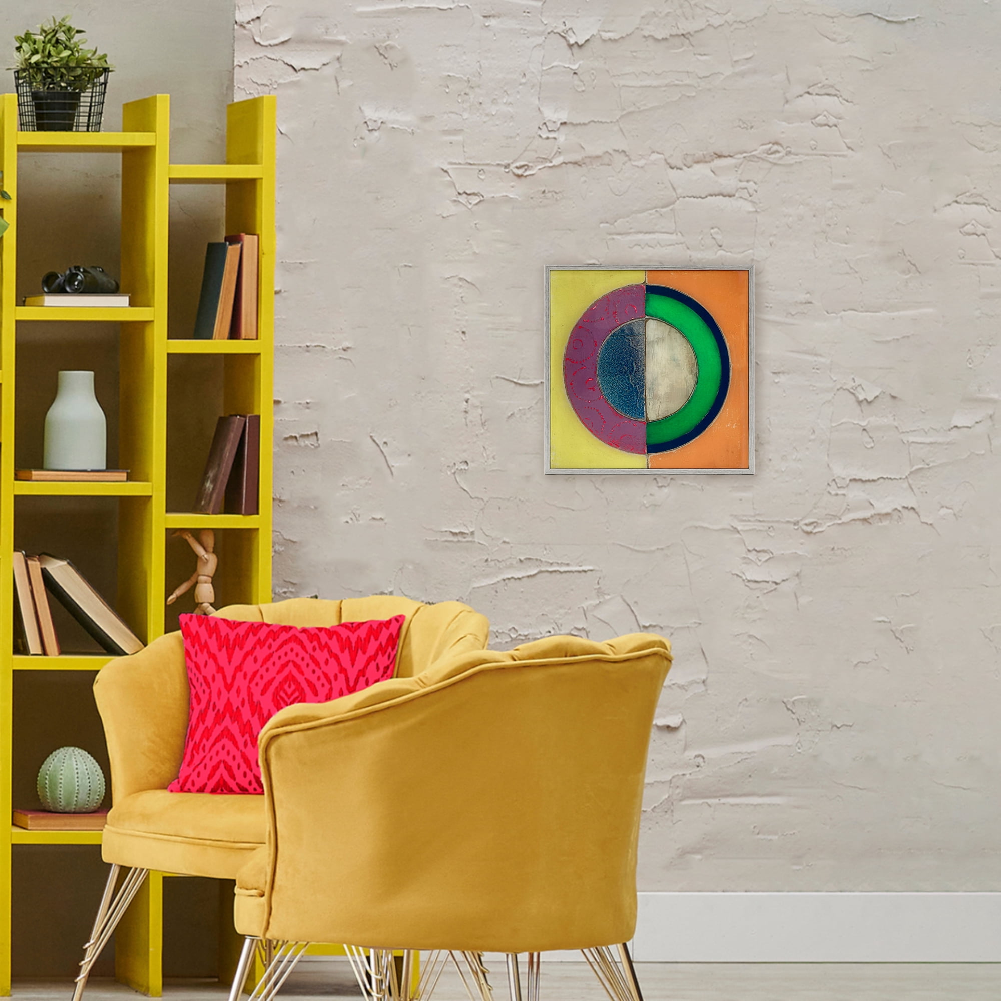 Stupell Industries Muted Round Color Black Gray Framed Giclee Art, design by Matthew Finger