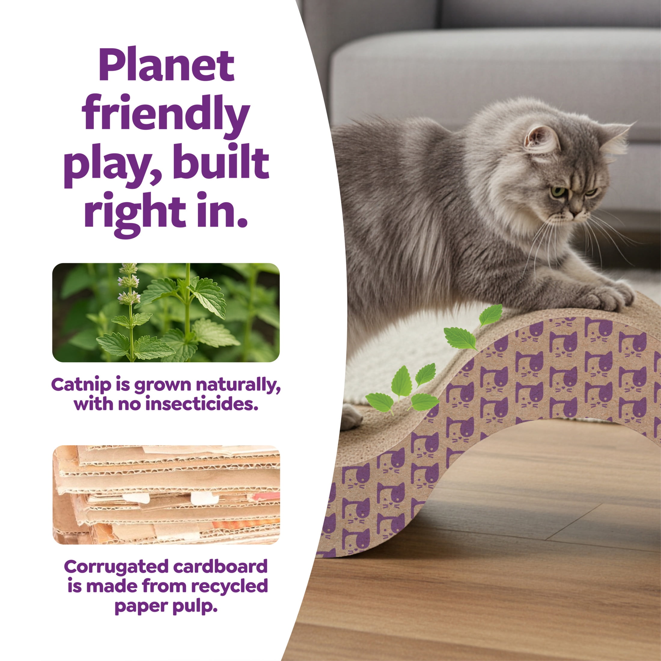 SmartyKat Super Scratcher & Scroll, Wide Corrugated Cat Scratcher for Indoor Cat & Kittens, Catnip Infusion Technology, Recycled Material, Brown