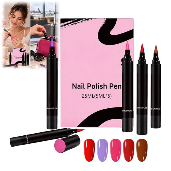 Teepors 5 Colours Nail Polish Pens Set, Quick Dry Gel 3 in 1, No UV, Portable DIY Manicure Kit, 5/10/15 Pcs Options for Women