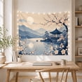 thumbnail image 5 of Cherry Blossoms Around a Moonlit Lake by Pavilion, Peaceful Watercolor for Nature Lovers, Lake Wall Art, Housewarming Gift, Tapestry Wall Hanging for Bedroom and Living Room, 5 of 7