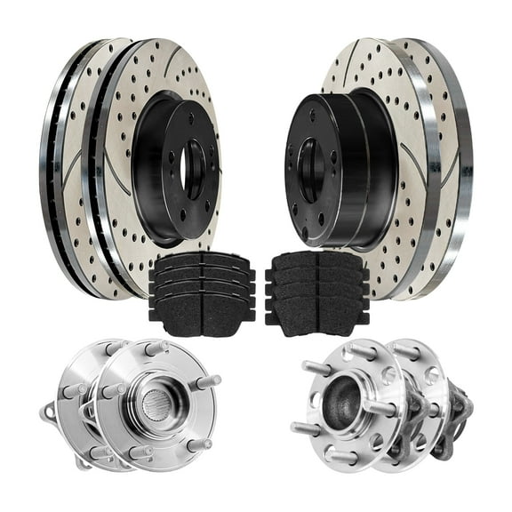 AutoShack Front & Rear Drilled & Slotted Brake Rotors Ceramic Brake Pads Wheel Bearing Hub Assembly | Replacement for 2015 Hyundai Sonata 2.4L FWD | E-Coated | 16-PC Brake Kit | ShadowGuard