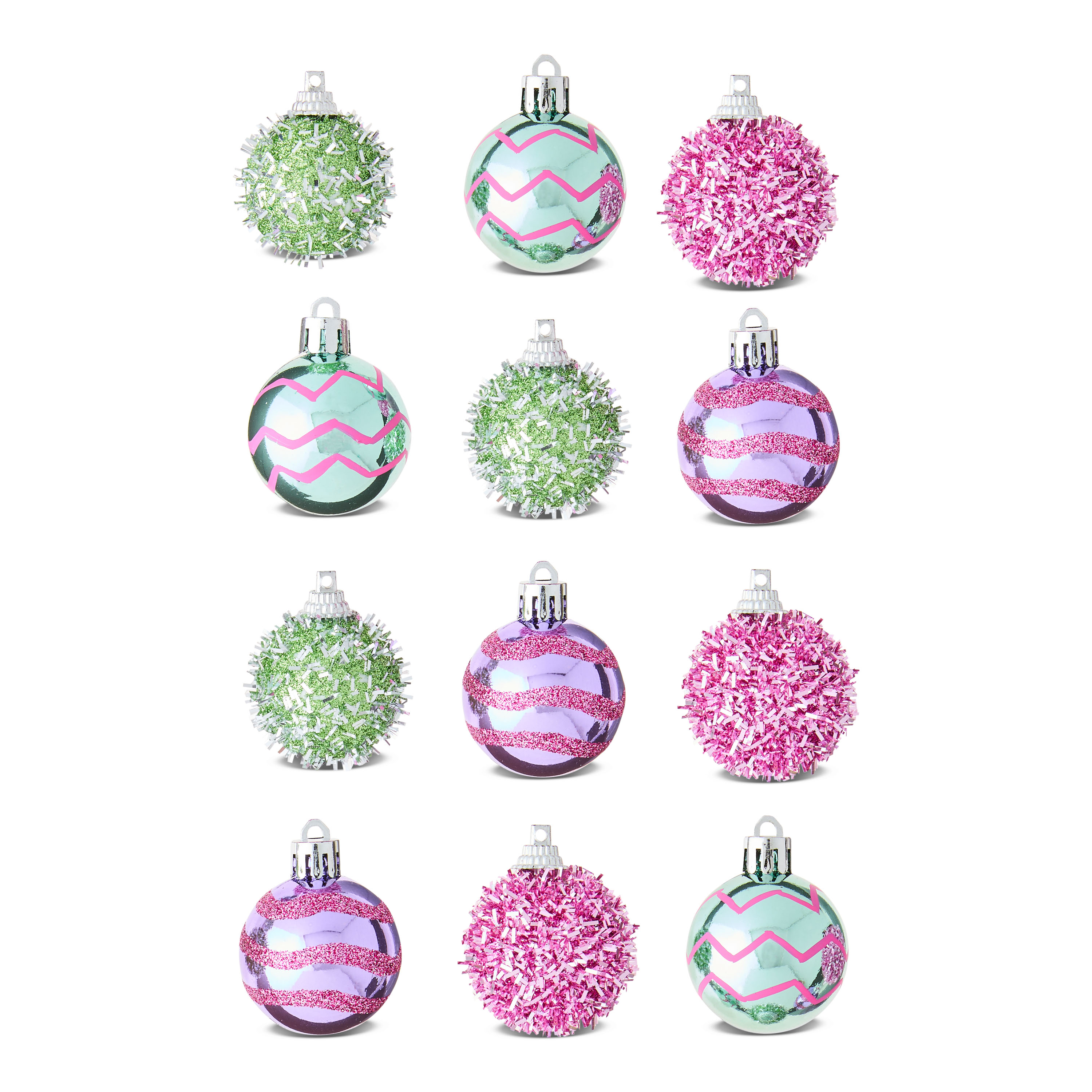 Pink and Green Mini Ball Christmas Ornaments, 12 Count, by Holiday Time