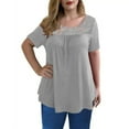 thumbnail image 3 of LETDIOSTO Women's Plus Size Tops Short Sleeve Shirts Lace Pleated Tunic Causal Tee Blouses M-4XL, 3 of 6
