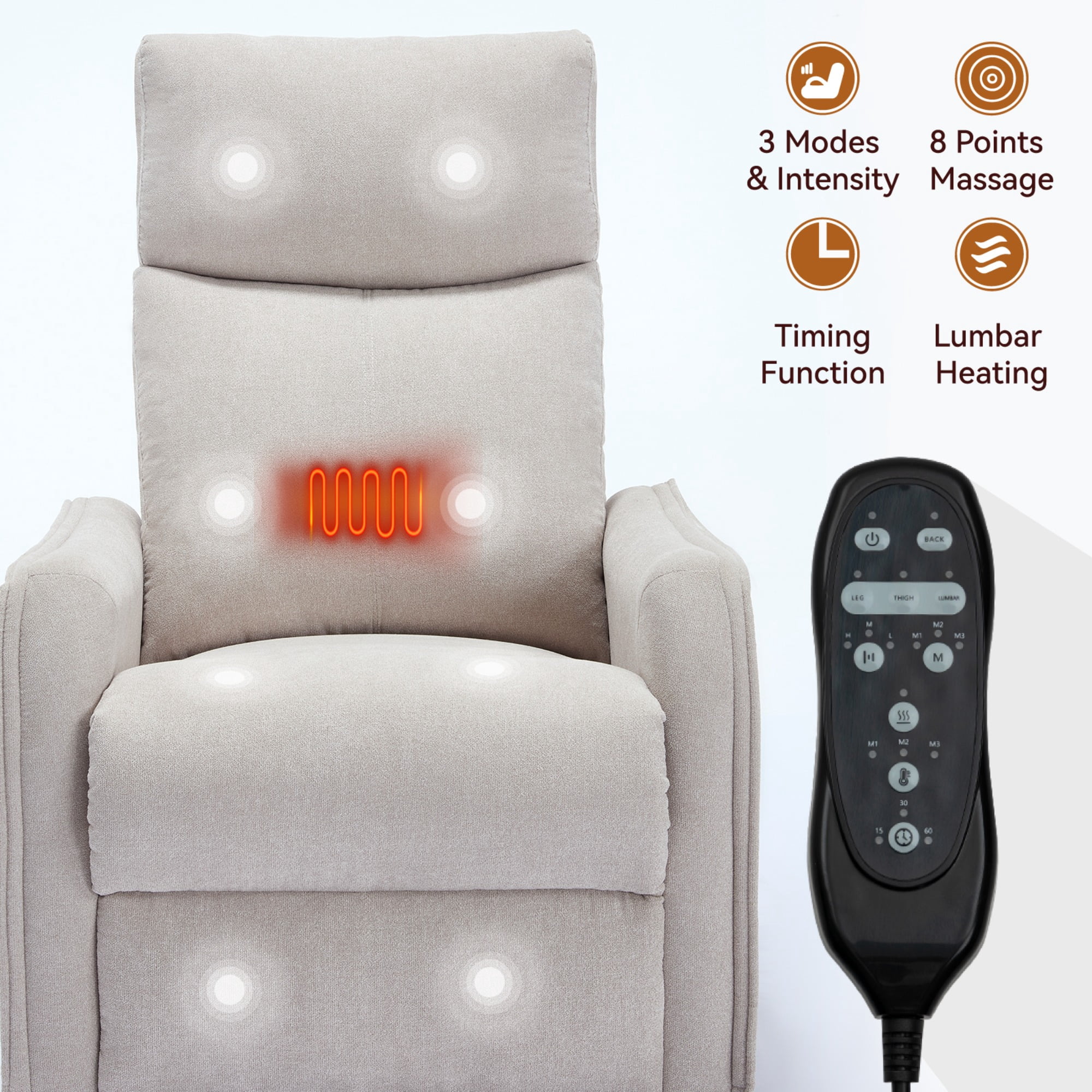 JXXRZ Heated Massage Swivel Rocker Recliner Chair w/ Manual Recline & Breathable Fabric, Beige