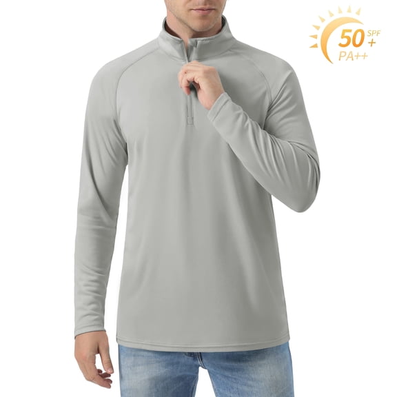 TACVASEN Men's UPF 50 Sun Shirts 1/4 Zip Up Fishing Running T-Shirts Lightweight Quick Dry Outdoor Athletic Long Sleeve Tops, Light Gray, L