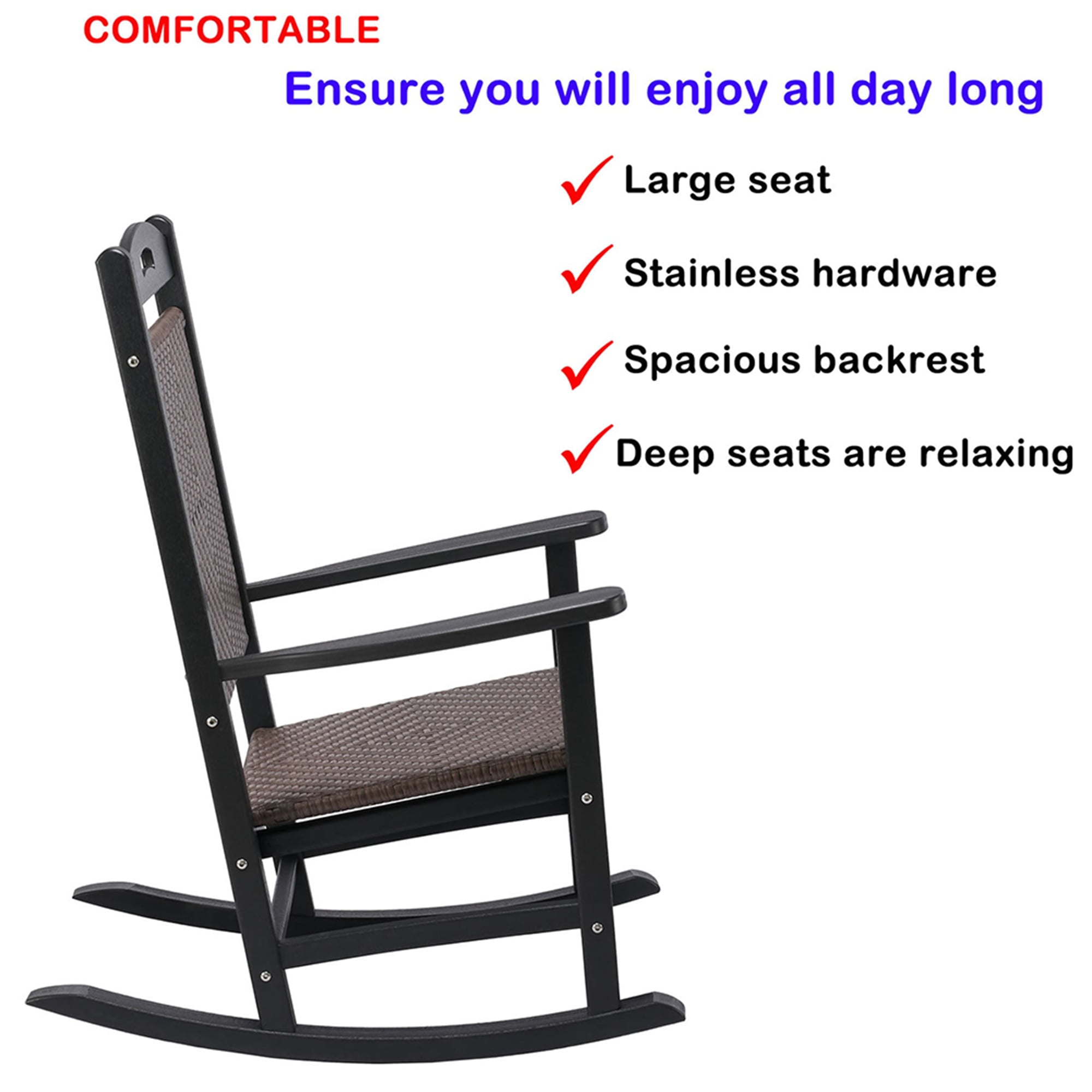 Aimee Lii Outdoor Rocking Chair, Patio Rocker Chair with High Back, Rocking Chair, Widely Used for Lawn, Porch, Backyard, Indoor and Garden