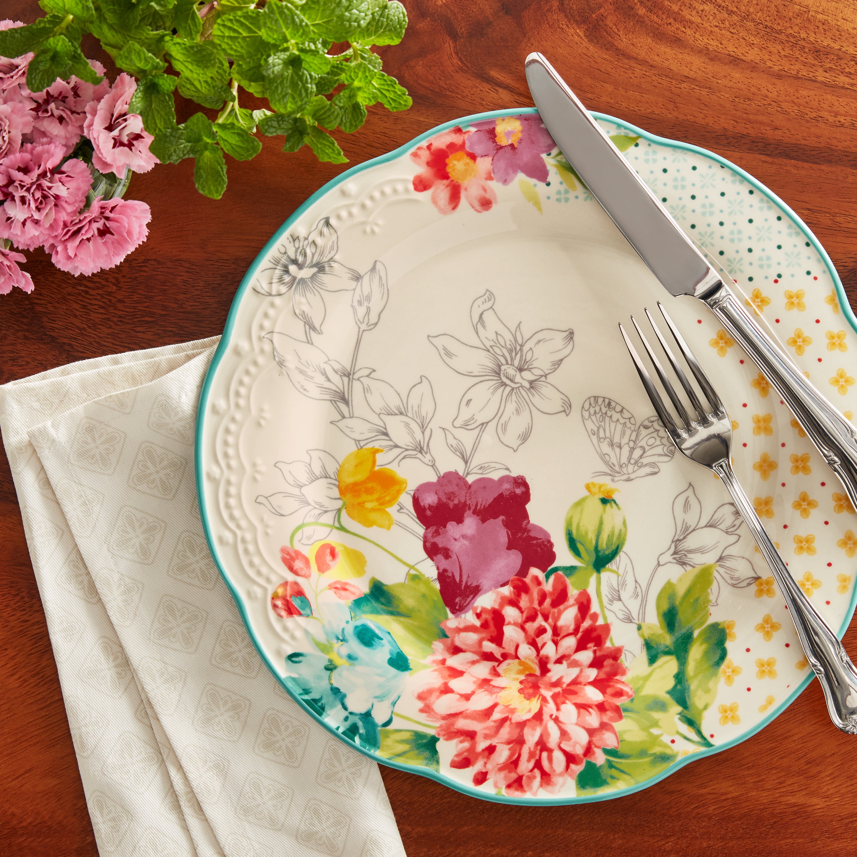 The Pioneer Woman Blooming Bouquet Blue Ceramic 10.75-inch Dinner Plate