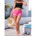 thumbnail image 5 of Women'S Stretchy Cotton Denim Shorts, Mid Rise with Ripped Details and Frayed Hem Peach Pink L, 5 of 9