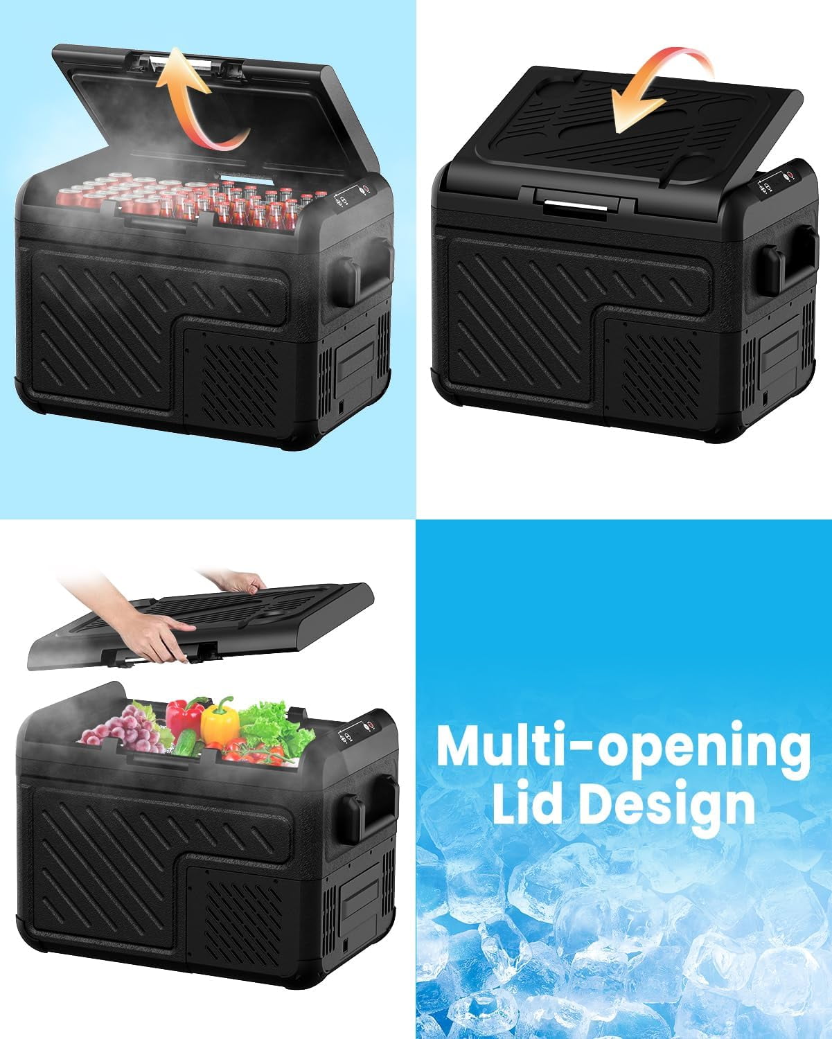 Car Refrigerator, RV Refrige with 12/24V DC & 110-240V AC, Portable Freezer Electric Compressor Cooler For Car, RV, Camping, Travel, Fishing, Outdoor or Home Use
