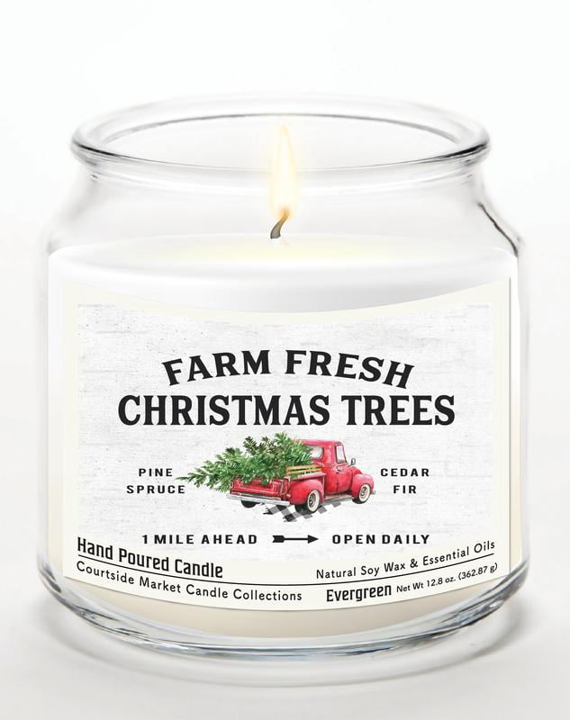 Courtside Market Fresh Farm Trees 12.8 oz Soy Wax Candle in Glass Jar with Silver Lid