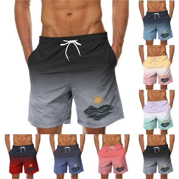 RYDCOT Men's Tropical Print Hawaiian Shorts Gradient Summer Beach Shorts with Pockets Red