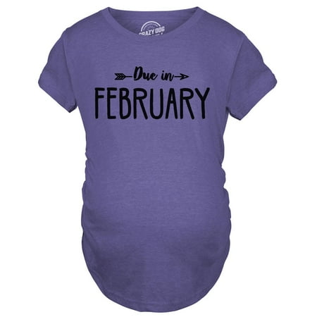 

Maternity Due In February Funny T shirts Pregnant Shirts Announce Pregnancy Month Shirt (Heather Purple) - M