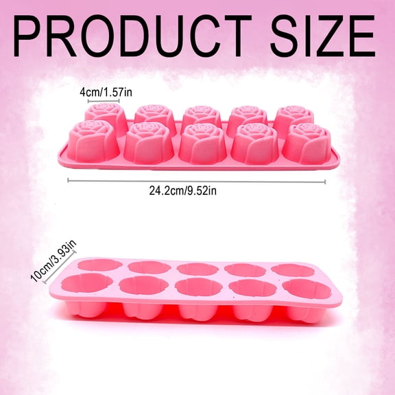 Haful 10-Piece Flower-Shaped Silicone Mousse Mold in Red10 Cavity Rose Silicone for Candles Soap Making Ice Cube Heat & Cold Baking with Easy Release & Cleaning